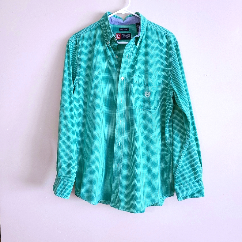 3/$20 Chaps Green Checked Button Down